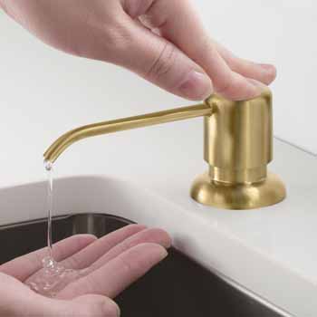 Kraus Brushed Brass Soap Dispenser Lifestyle View