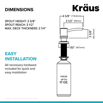 KRAUS KSD54 Series Kitchen Soap and Lotion Dispenser, Brushed Brass, Spout Reach: 3-1/2'' D, Spout Height: 2-5/8'' H