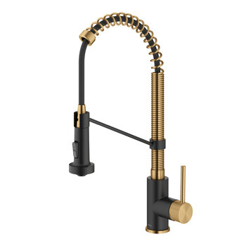 Kraus Bolden™ Touchless Sensor Commercial Pull-Down Single Handle Kitchen Faucet, Brushed Brass/Matte Black, Faucet Height: 18'' H