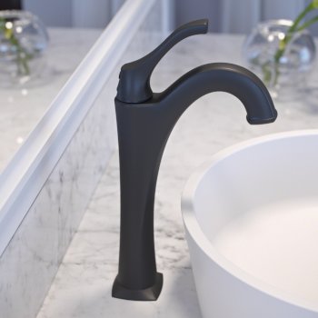 Kraus Arlo™ Matte Black Single Handle Vessel Bathroom Faucet with Pop Up Drain, Faucet Height: 12-1/8", Spout Reach: 5"