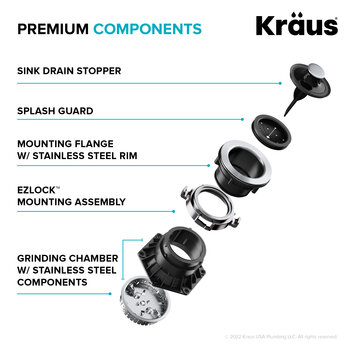 KRAUS WasteGuard™ 1 HP Continuous Feed Garbage Disposal with Ultra-Quiet Motor for Kitchen Sinks, Power Cord and Flange Included