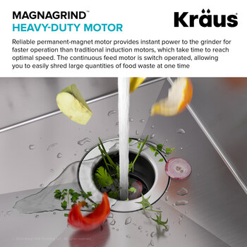 KRAUS WasteGuard™ 1 HP Continuous Feed Garbage Disposal with Ultra-Quiet Motor for Kitchen Sinks, Power Cord and Flange Included