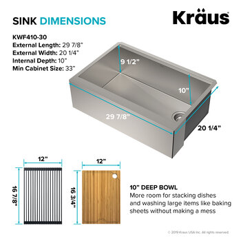 KRAUS 30" Farmhouse Sink Dimensions