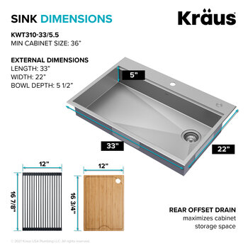 KRAUS 33" Sink Dimensions