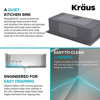 Kraus Kore™  33'' Drop-In Workstation 16-Gauge Stainless Steel Single Bowl Kitchen Sink with Accessories 33'' W x 22'' D x 9'' H, Quiet Kitchen Sink