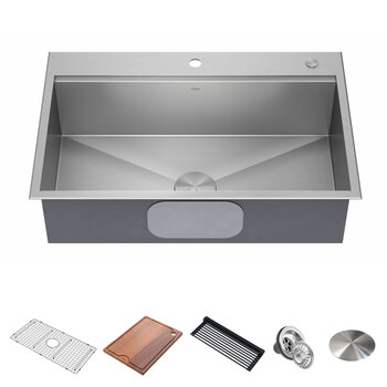 Kraus Kore™  33'' Drop-In Workstation 16-Gauge Stainless Steel Single Bowl Kitchen Sink with Accessories 33'' W x 22'' D x 9'' H, Included Items