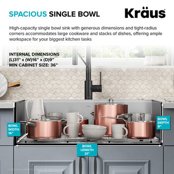 Kraus Kore™  33'' Drop-In Workstation 16-Gauge Stainless Steel Single Bowl Kitchen Sink with Accessories 33'' W x 22'' D x 9'' H, Spacious Single Bowl