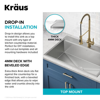 Kraus Kore™  33'' Drop-In Workstation 16-Gauge Stainless Steel Single Bowl Kitchen Sink with Accessories 33'' W x 22'' D x 9'' H, Drop-In Installation