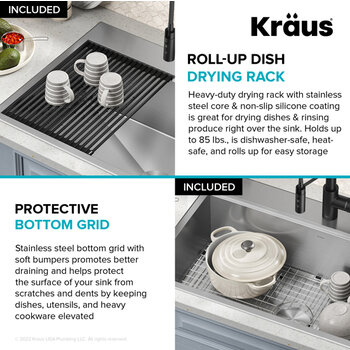 Kraus Kore™  33'' Drop-In Workstation 16-Gauge Stainless Steel Single Bowl Kitchen Sink with Accessories 33'' W x 22'' D x 9'' H, Included Accessories