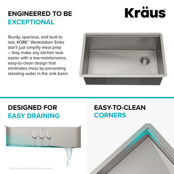 Kraus Kore™ Workstation 32" Wide Undermount Single Bowl 16 Gauge Stainless Steel Kitchen Sink with Accessories (Pack of 5) and WasteGuard™ 1 HP Continuous Feed Garbage Disposal