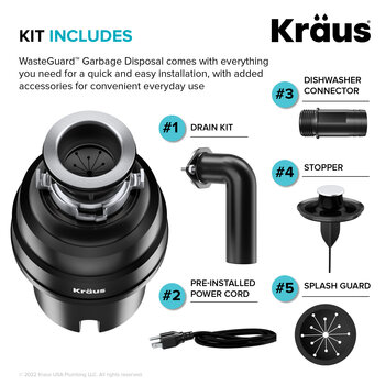 Kraus Kore™ Workstation 32" Wide Undermount Single Bowl 16 Gauge Stainless Steel Kitchen Sink with Accessories (Pack of 5) and WasteGuard™ 1 HP Continuous Feed Garbage Disposal
