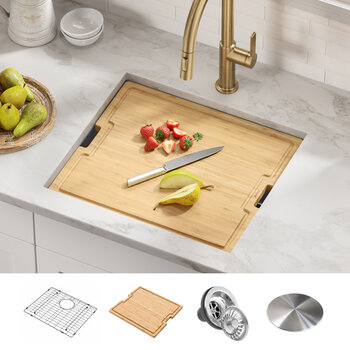 KRAUS Kore™ 21'' Undermount Workstation 16 Gauge Stainless Steel Single Bowl Kitchen Sink with Accessories