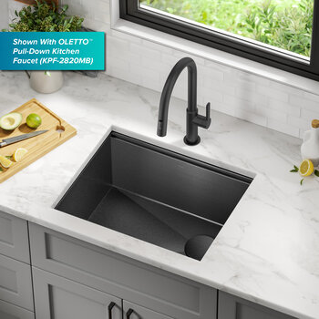 Kraus Kore™ 23” Drop-In Undermount Workstation 16 Gauge Stainless Steel Single Bowl Kitchen Sink in PVD Gunmetal Finish with Included Accessories, 23" W x 19" D x 3/4" H
