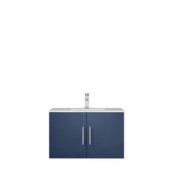 Lexora Home Geneva 30" Navy Blue Single Vanity, White Carrara Marble Top, White Square Sink, 30"W x 22"D x 19"H