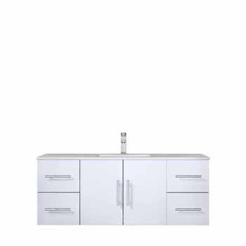 Lexora Home Geneva 48" Glossy White Single Vanity, White Carrara Marble Top, White Square Sink, 48-1/4"W x 22"D x 19"H