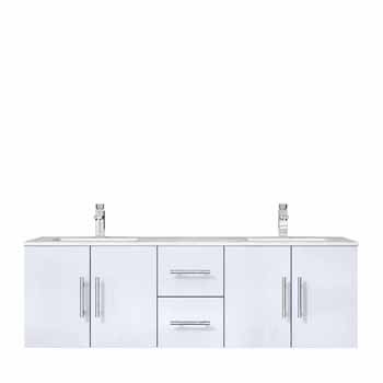 Lexora Home Geneva 60" Glossy White Double Vanity, White Carrara Marble Top, White Square Sink, 60"W x 22"D x 19"H