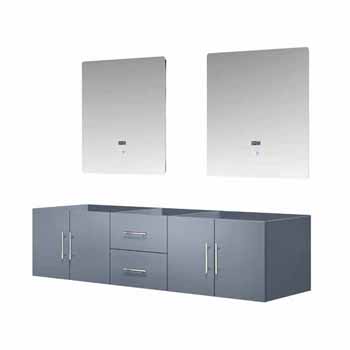 Lexora Home Geneva 72" Dark Grey Double Vanity Base Only With 30" LED Mirrors, 71-1/4"W x 21-1/2"D x 18-1/4"H