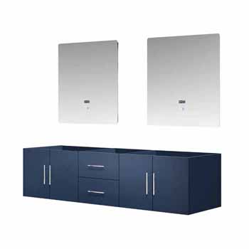Lexora Home Geneva 72" Navy Blue Double Vanity Base Only With 30" LED Mirrors, 71-1/4"W x 21-1/2"D x 18-1/4"H