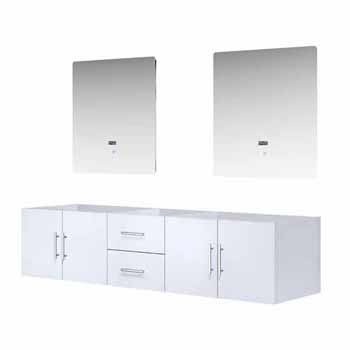 Lexora Home Geneva 80" Glossy White Double Vanity Base Only With 30" LED Mirrors, 79-1/4"W x 21-1/2"D x 18-1/4"H