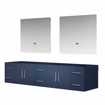 Lexora Home Geneva 84" Navy Blue Double Vanity Base Only With 36" LED Mirrors, 83"W x 21-1/2"D x 18-1/4"H