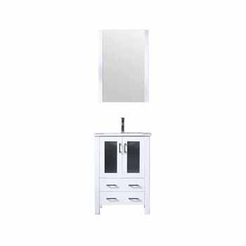 Lexora Home Volez 24" White Single Vanity, Integrated Top, White Integrated Square Sink and 22" Mirror, 24"W x 18-1/4"D x 34"H