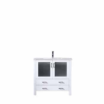 Lexora Home Volez 36" White Single Vanity, Integrated Top and White Integrated Square Sink, 36"W x 18-1/4"D x 34"H
