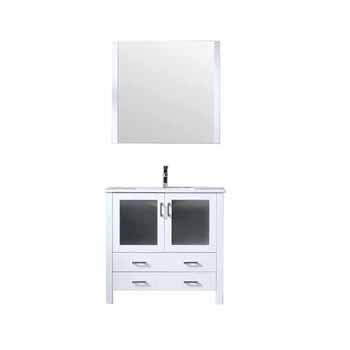 Lexora Home Volez 36" White Single Vanity, Integrated Top, White Integrated Square Sink and 34" Mirror, 36"W x 18-1/4"D x 34"H