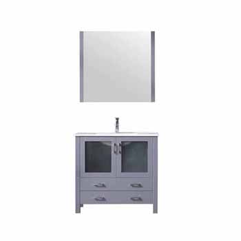Lexora Home Volez 36" Dark Grey Single Vanity, Integrated Top, White Integrated Square Sink and 34" Mirror, 36"W x 18-1/4"D x 34"H