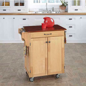 Mix & Match 2 Door w/ Drawer Cuisine Cart Cabinet, Natural Finish with Cherry Top by Home Styles
