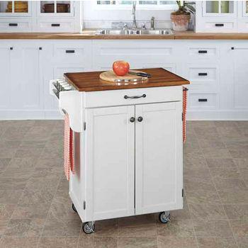 Mix & Match 2 Door w/ Drawer Cuisine Cart Cabinet, White Finish with Oak Top by Home Styles