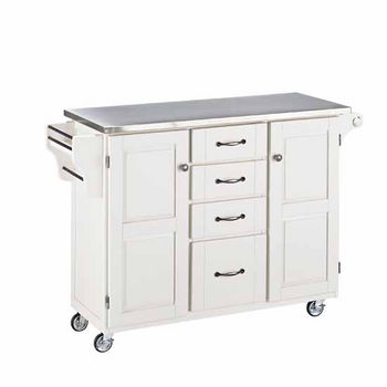 Mix & Match Kitchen Cart Cabinet, White Base, Stainless Steel Top