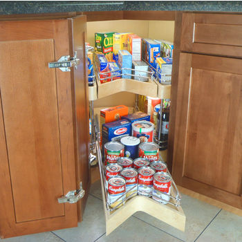 Omega National Easy Access Corner Pantry, Double Shelf Unit with 2 Full Extension Drawers
