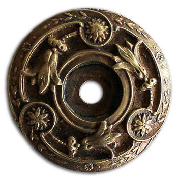 Notting Hill Jewels Collection 1-5/16'' Diameter Jeweled Lily Round Cabinet Backplate in Antique Brass, 1-5/16'' Diameter x 3/16'' D