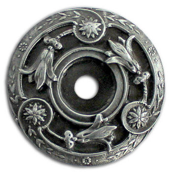 Notting Hill Jewels Collection 1-5/16'' Diameter Jeweled Lily Round Cabinet Backplate in Antique Pewter, 1-5/16'' Diameter x 3/16'' D