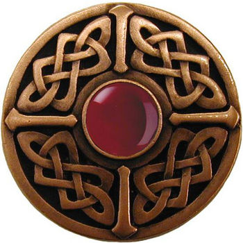 Knob, Celtic Jewel, Red Carnelian, Antique Copper