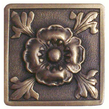 Notting Hill English Garden Collection 1-3/8'' Wide Poppy Square Cabinet Knob in Antique Brass, 1-3/8'' W x 7/8'' D x 1-3/8'' H
