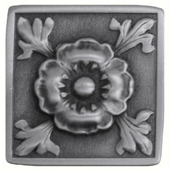 Notting Hill English Garden Collection 1-3/8'' Wide Poppy Square Cabinet Knob in Antique Pewter, 1-3/8'' W x 7/8'' D x 1-3/8'' H