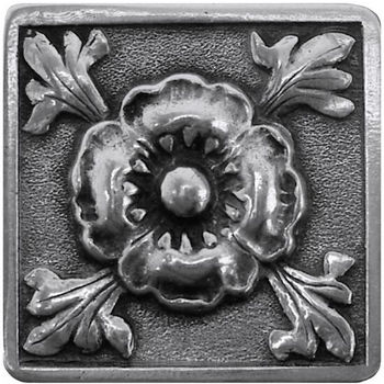 Notting Hill English Garden Collection 1-3/8'' Wide Poppy Square Cabinet Knob in Brilliant Pewter, 1-3/8'' W x 7/8'' D x 1-3/8'' H