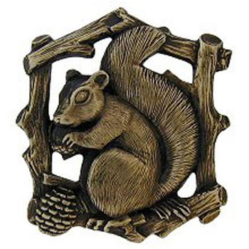 Notting Hill Woodland Collection 1-1/2'' Wide Grey Squirrel Right Side Cabinet Knob in Antique Brass, 1-1/2'' W x 7/8'' D x 1-5/8'' H