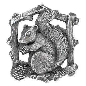 Notting Hill Woodland Collection 1-1/2'' Wide Grey Squirrel Right Side Cabinet Knob in Antique Pewter, 1-1/2'' W x 7/8'' D x 1-5/8'' H