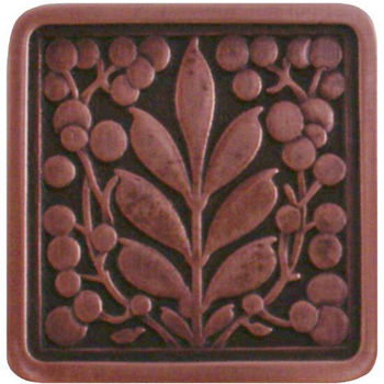 Notting Hill English Garden Collection 1-3/8'' Wide Mountain Ash Square Cabinet Knob in Antique Copper, 1-3/8'' W x 7/8'' D x 1-3/8'' H
