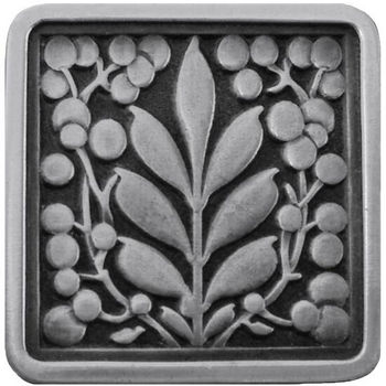 Notting Hill English Garden Collection 1-3/8'' Wide Mountain Ash Square Cabinet Knob in Antique Pewter, 1-3/8'' W x 7/8'' D x 1-3/8'' H