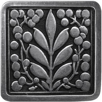 Notting Hill English Garden Collection 1-3/8'' Wide Mountain Ash Square Cabinet Knob in Brilliant Pewter, 1-3/8'' W x 7/8'' D x 1-3/8'' H