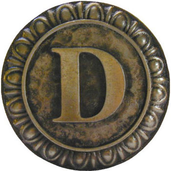 Notting Hill Initial Collection 1-3/8'' Diameter Initial D Round Cabinet Knob in Antique Brass, 1-3/8'' Diameter x 7/8'' D