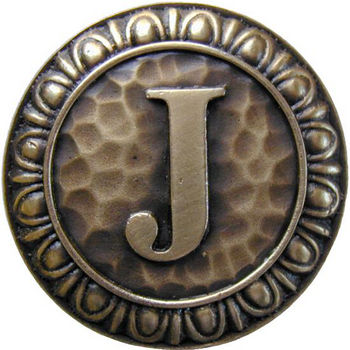 Notting Hill Initial Collection 1-3/8'' Diameter Initial J Round Cabinet Knob in Antique Brass, 1-3/8'' Diameter x 7/8'' D
