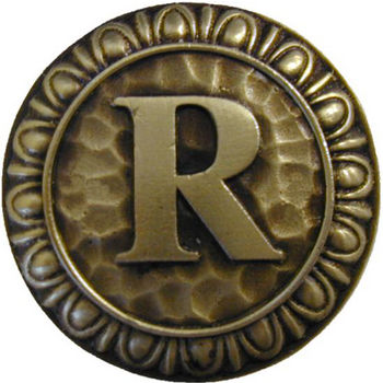Notting Hill Initial Collection 1-3/8'' Diameter Initial R Round Cabinet Knob in Antique Brass, 1-3/8'' Diameter x 7/8'' D