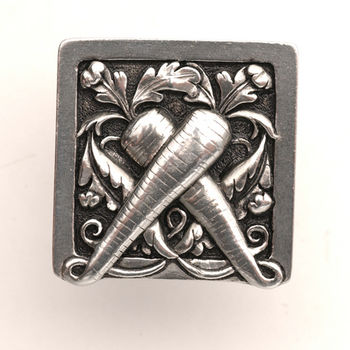 Notting Hill Kitchen Garden Collection 1-1/2'' Wide Leafy Carrot Square Cabinet Knob in Brilliant Pewter, 1-1/2'' W x 7/8'' D x 1-1/2'' H