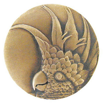 Notting Hill Tropical Collection 1-3/8'' Diameter Small Cockatoo Right Side Round Cabinet Knob in Antique Brass, 1-3/8'' Diameter x 7/8'' D