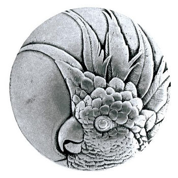 Notting Hill Tropical Collection 1-3/8'' Diameter Small Cockatoo Right Side Round Cabinet Knob in Brilliant Pewter, 1-3/8'' Diameter x 7/8'' D