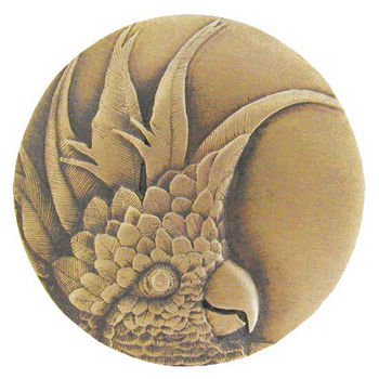Notting Hill Tropical Collection 2'' Diameter Large Cockatoo Left Side Round Cabinet Knob in Antique Brass, 2'' Diameter x 7/8'' D